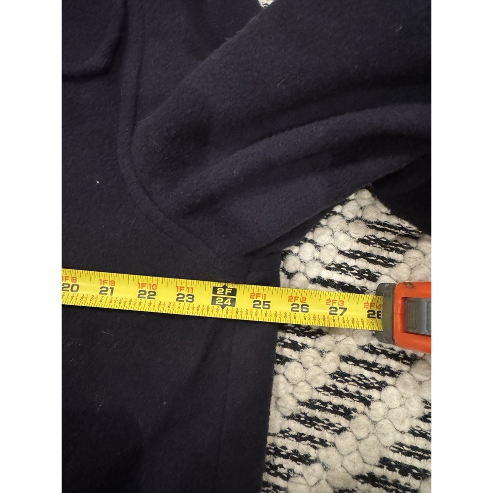 Vintage LL Bean Pea Coat Size 16 Navy Blue Wool Hooded Plaid Lining Made In USA - Picture 9 of 16